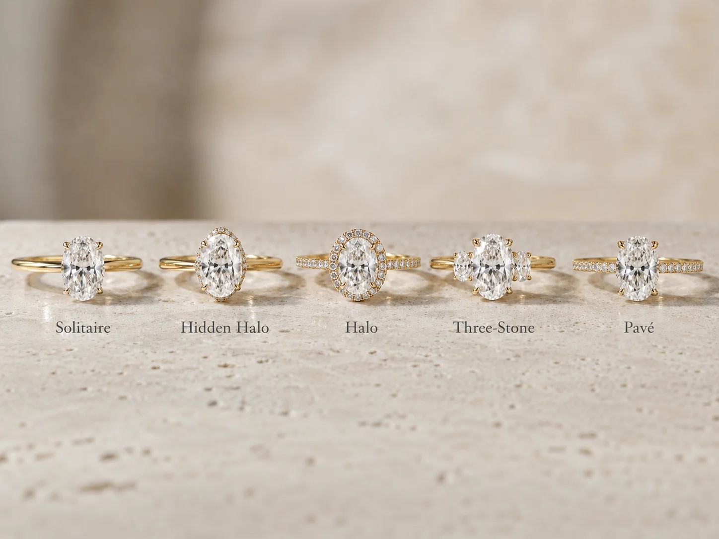 Different engagement ring setting styles.