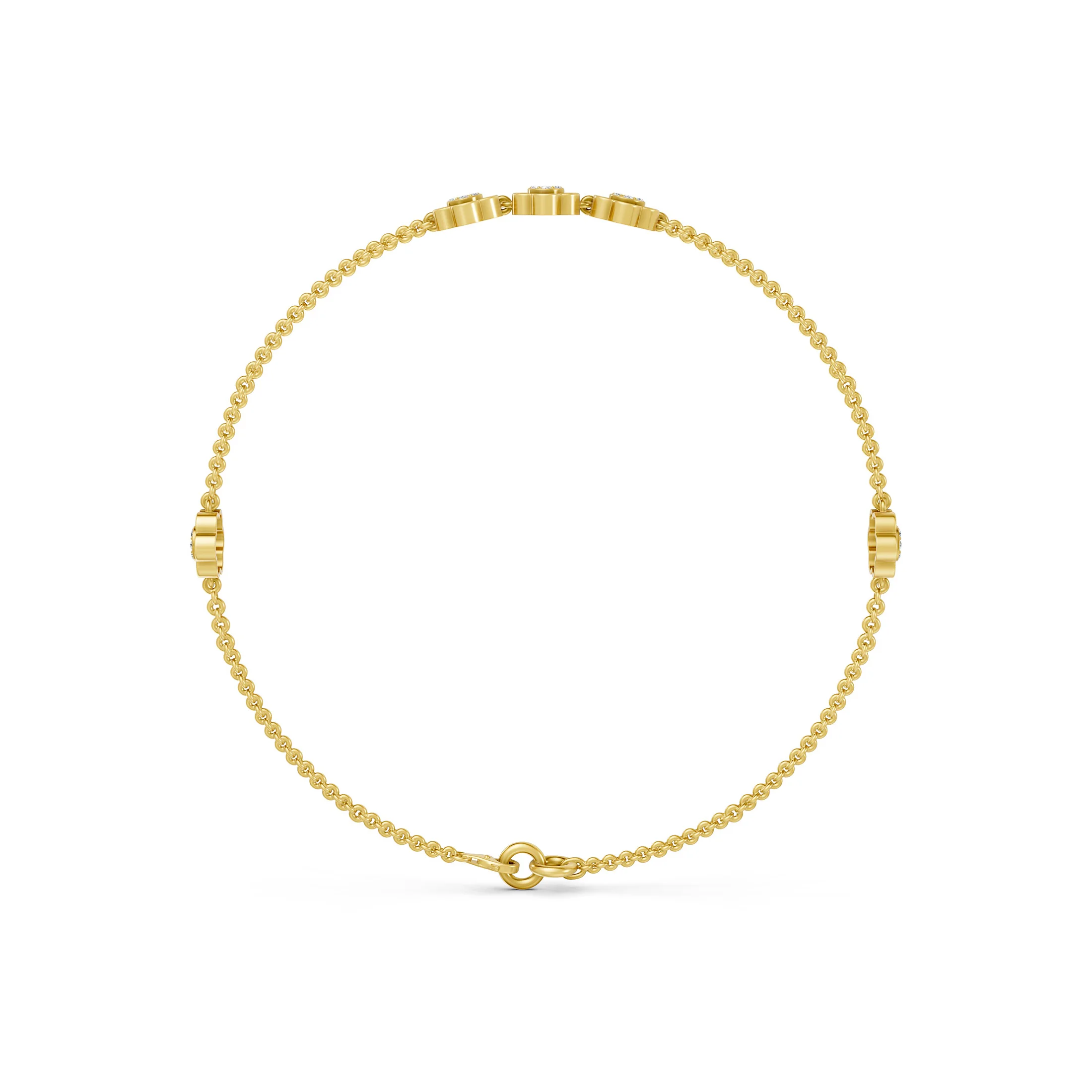 Delicate chain bracelet with five flower motifs and round-diamond clusters