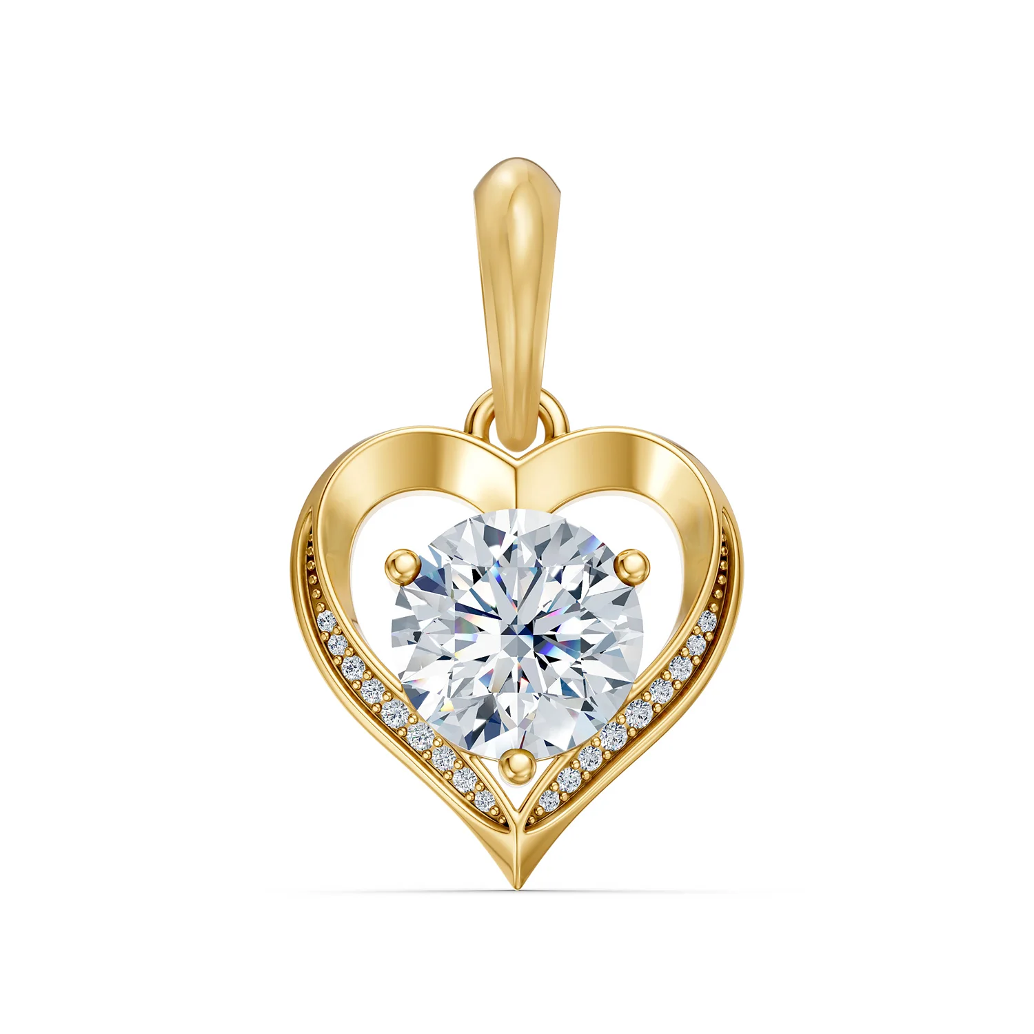 Heart charm with a round centre diamond and pavé accent detailing