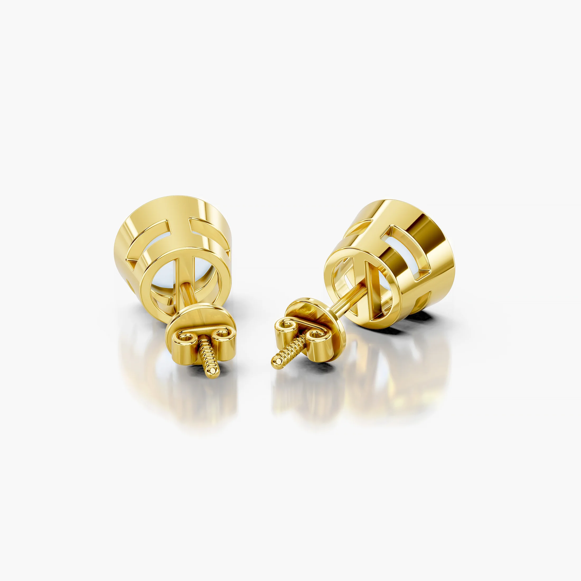Round diamond solitaire stud earrings with smooth bezel settings