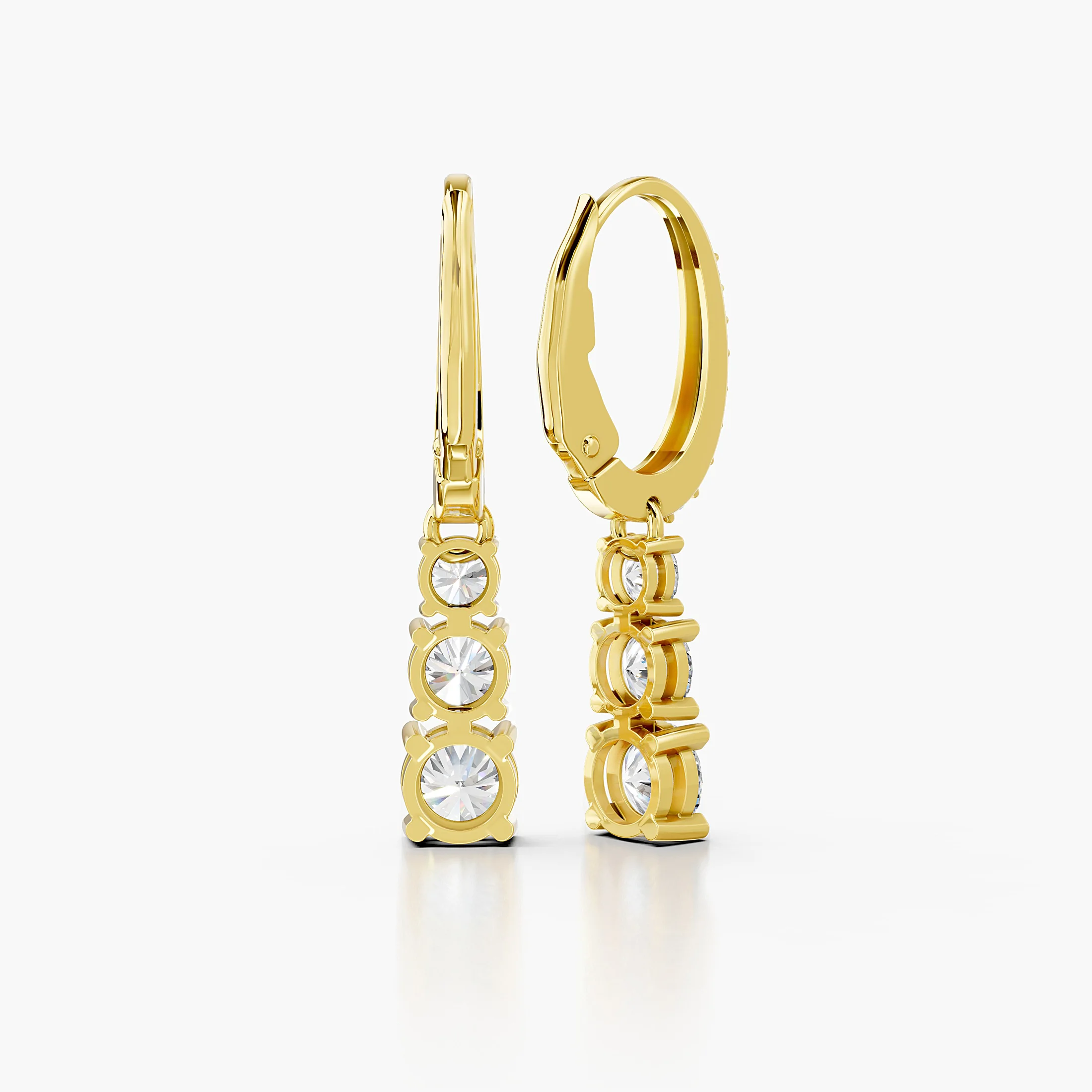 Graduated round diamond drop earrings with leverback clasps