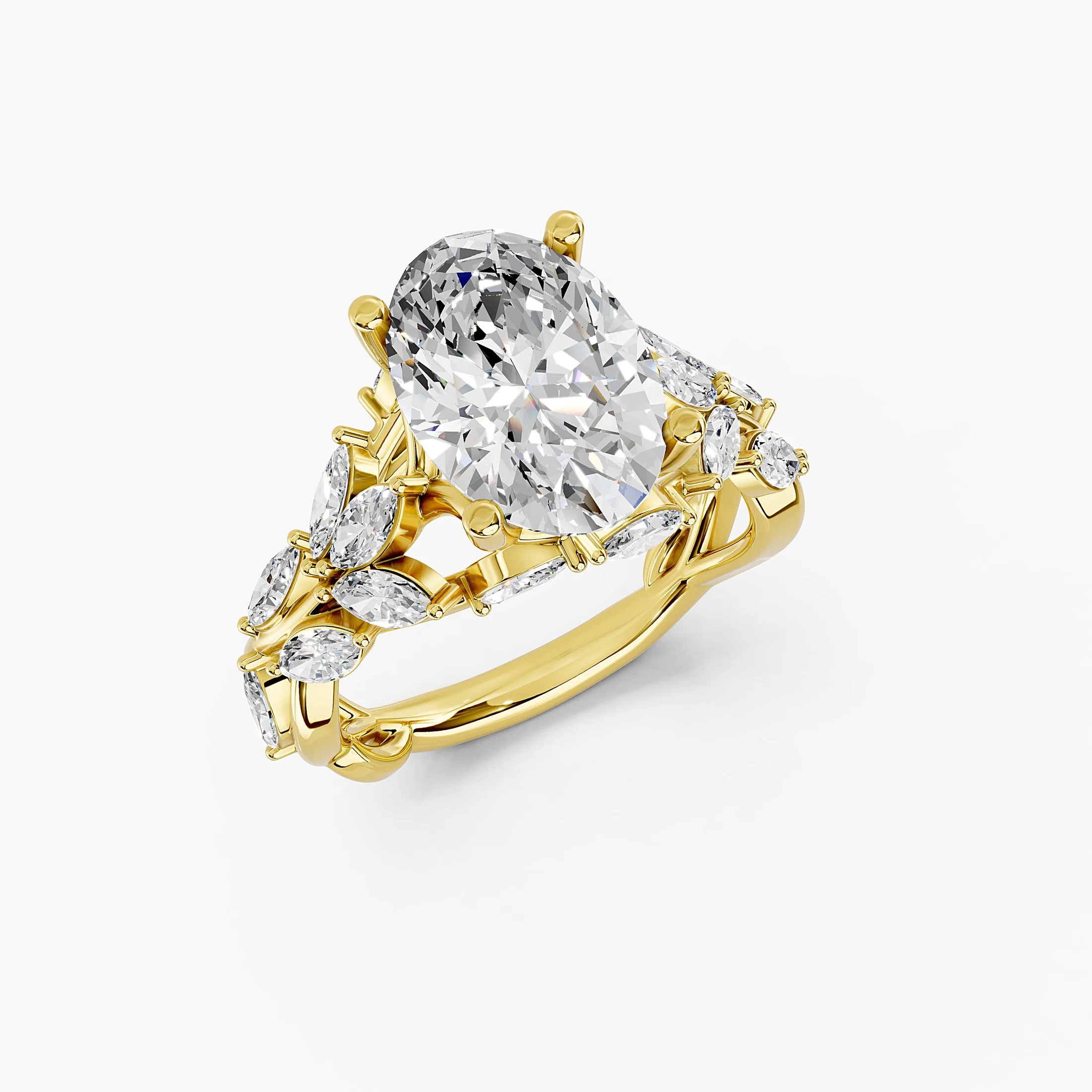RG038993 oval marquise side-stone engagement ring in yellow gold, view B