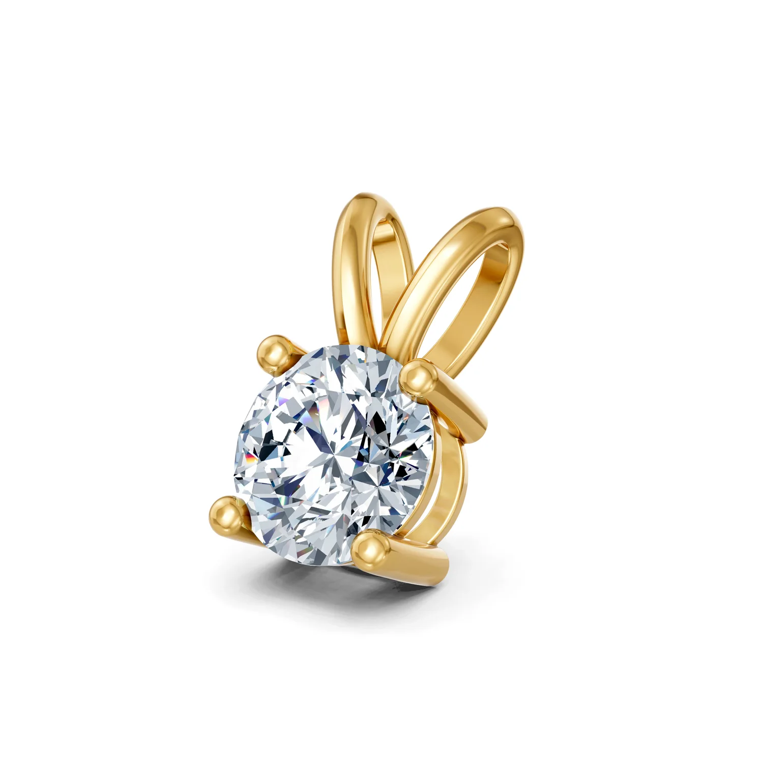 Round solitaire diamond pendant with a four-prong setting and polished split bail