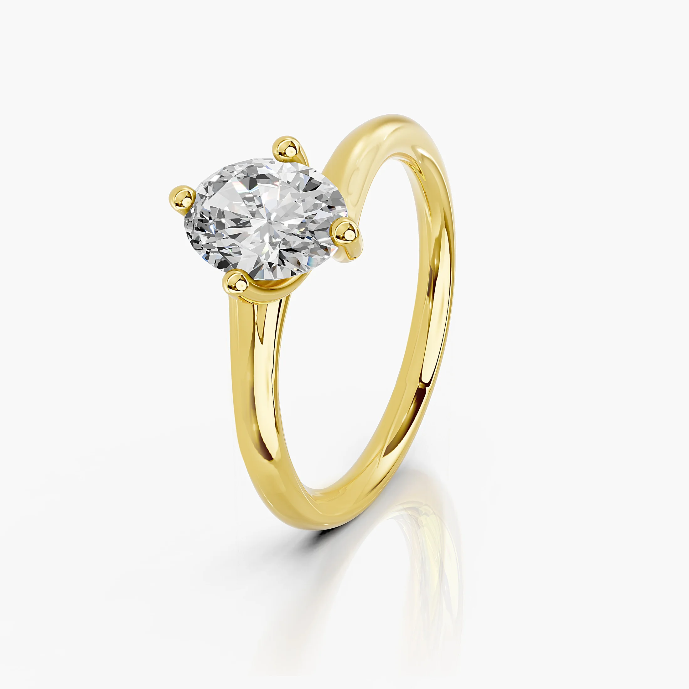 Aveline oval solitaire engagement ring with a four-prong center setting and smooth polished band.