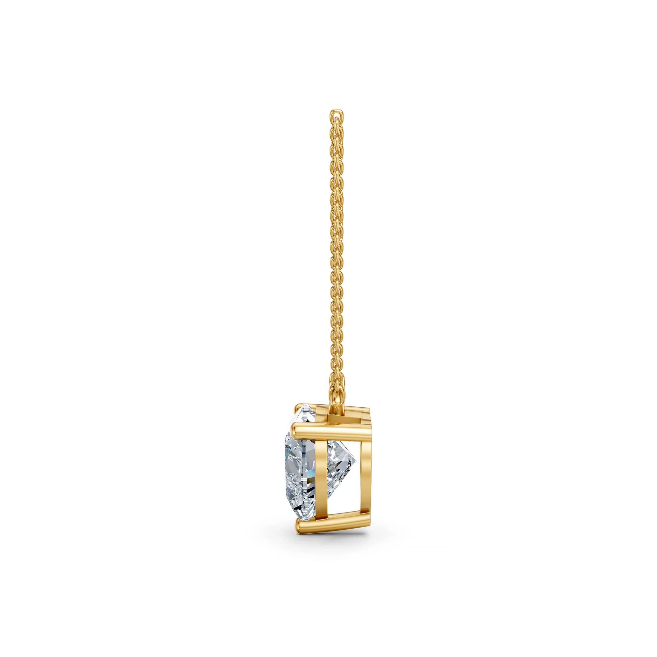 Heart-shaped solitaire diamond necklace with a three-prong setting and integrated curved chain connectors
