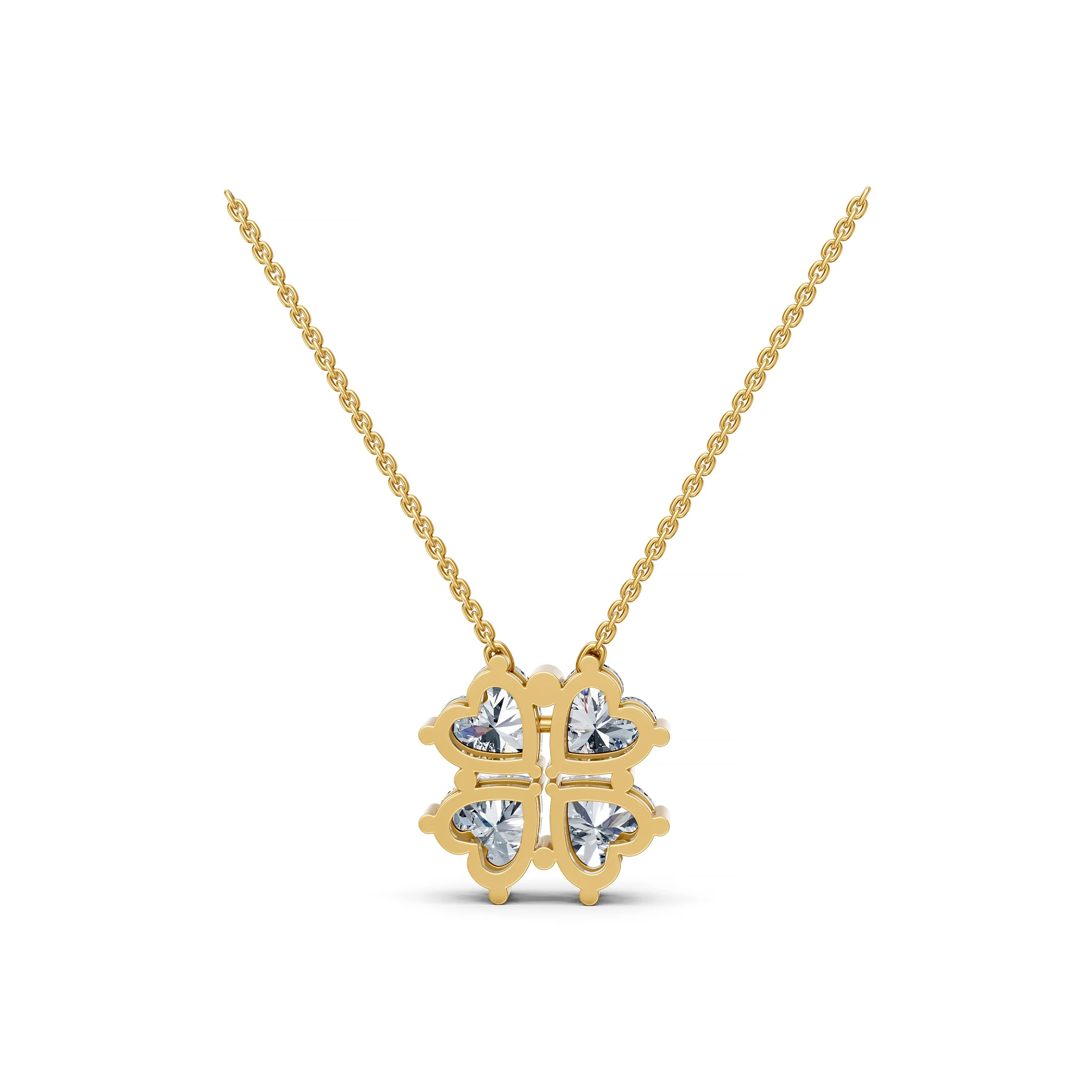 Four heart-shaped diamonds arranged as a clover pendant necklace