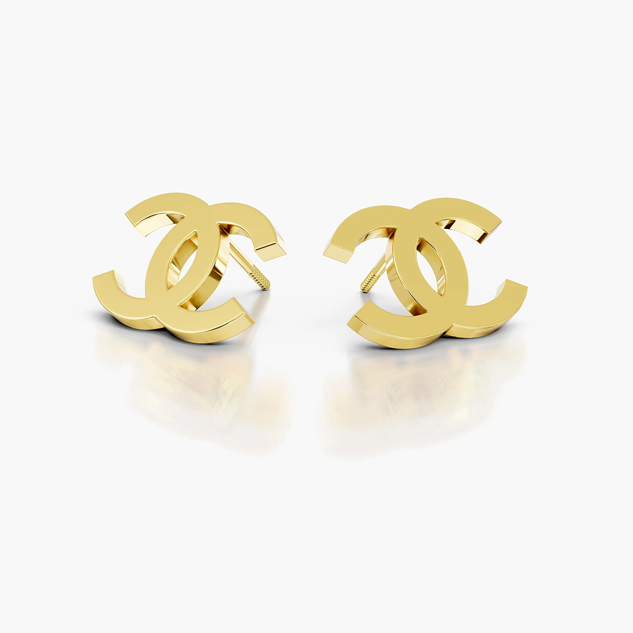 Aurevelle polished plain-gold stud earrings with an openwork interlocking double-curve motif and screw-back closures