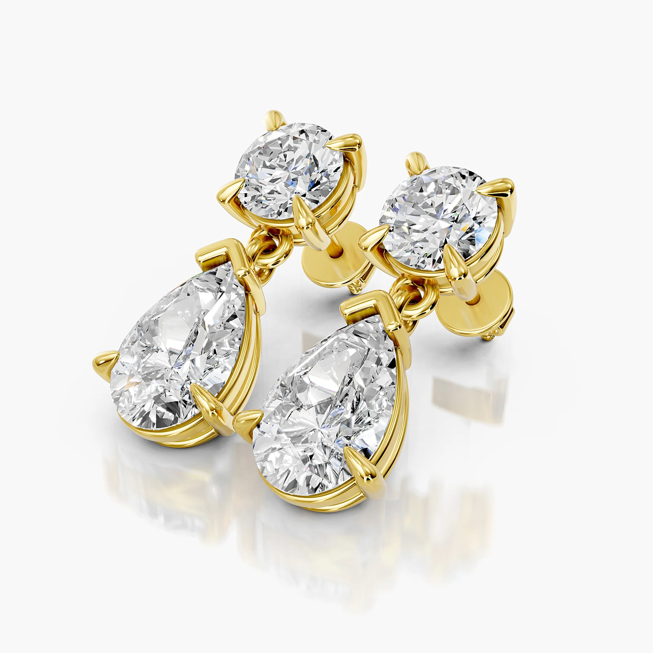 Round and pear-shaped diamond drop earrings with secure screw-back closures