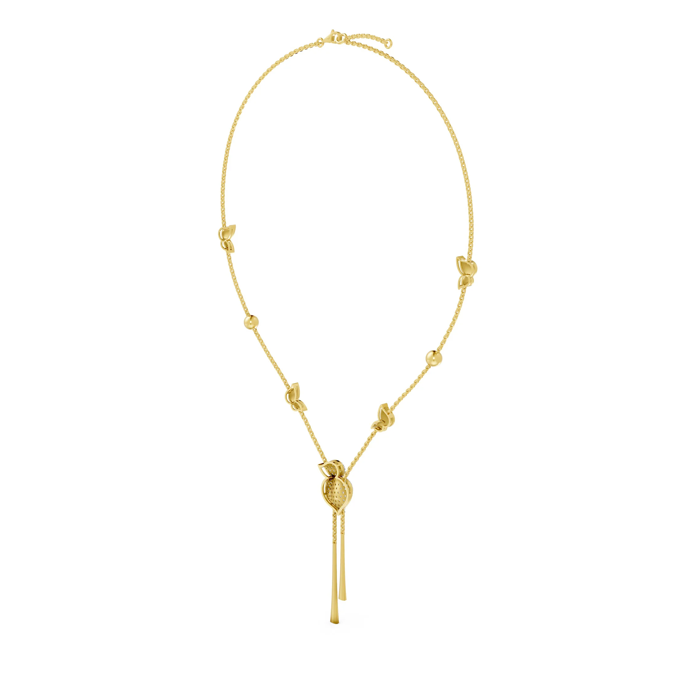 Diamond Leaf Tassel Lariat Necklace