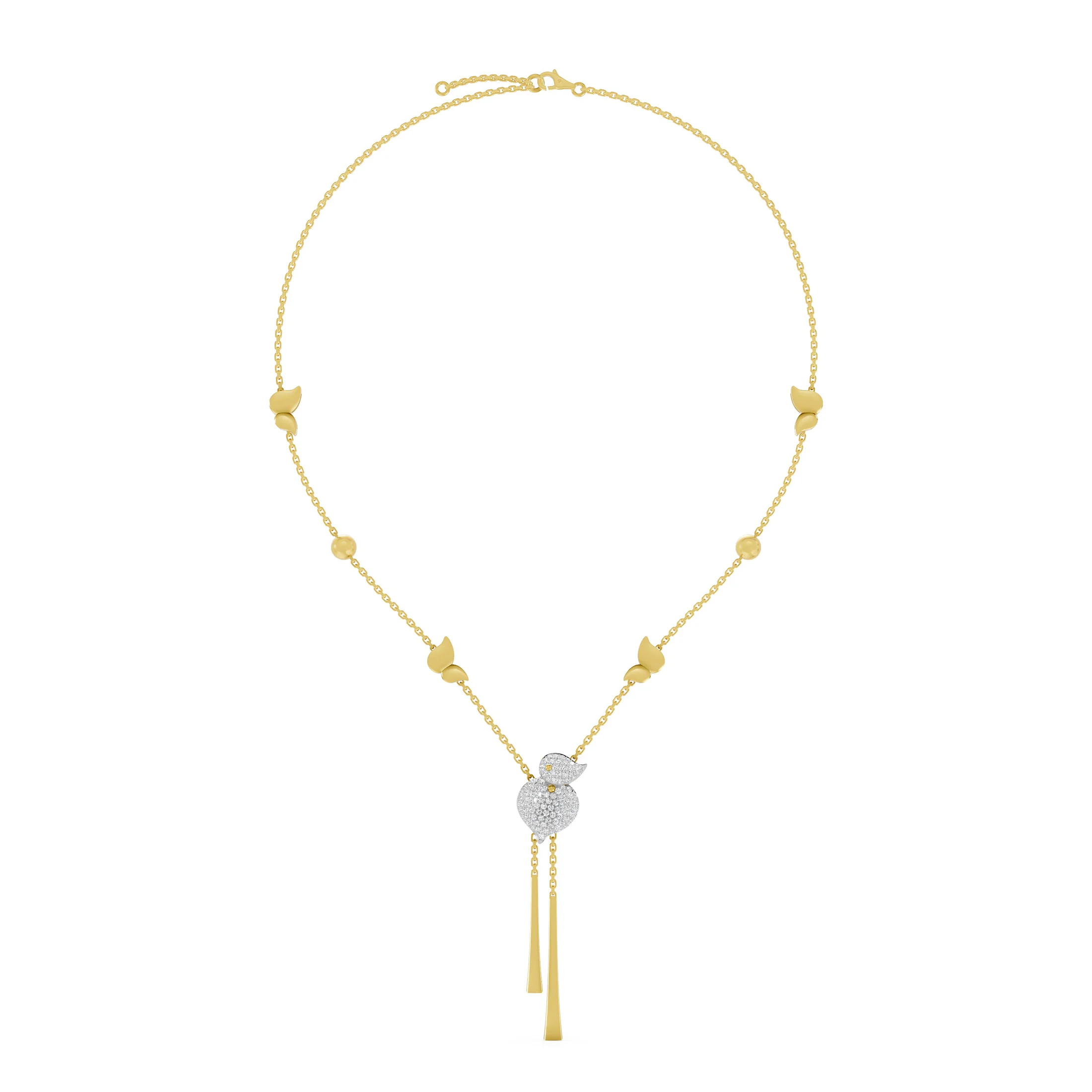 Diamond Leaf Tassel Lariat Necklace