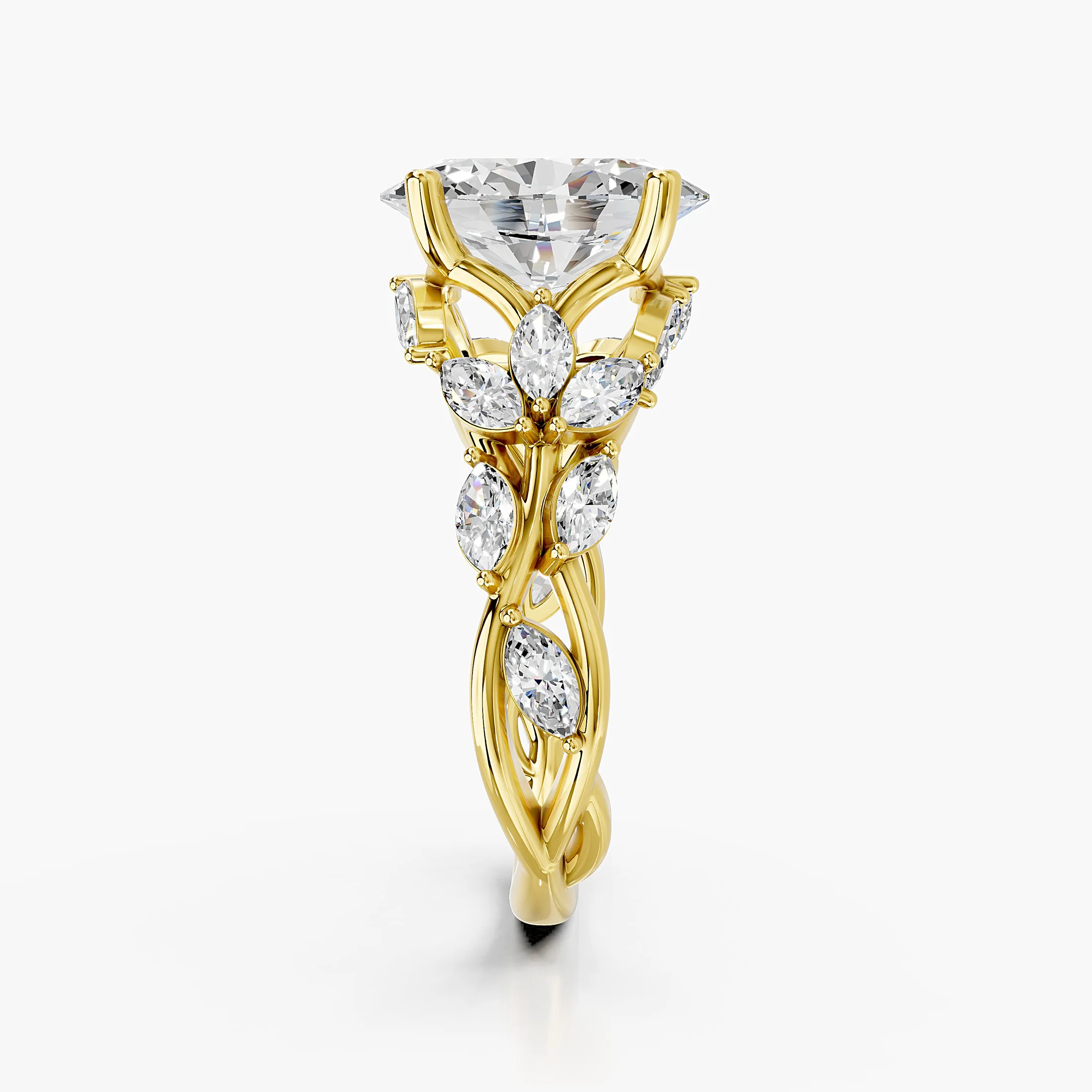 RG038993 oval marquise side-stone engagement ring in yellow gold, view C