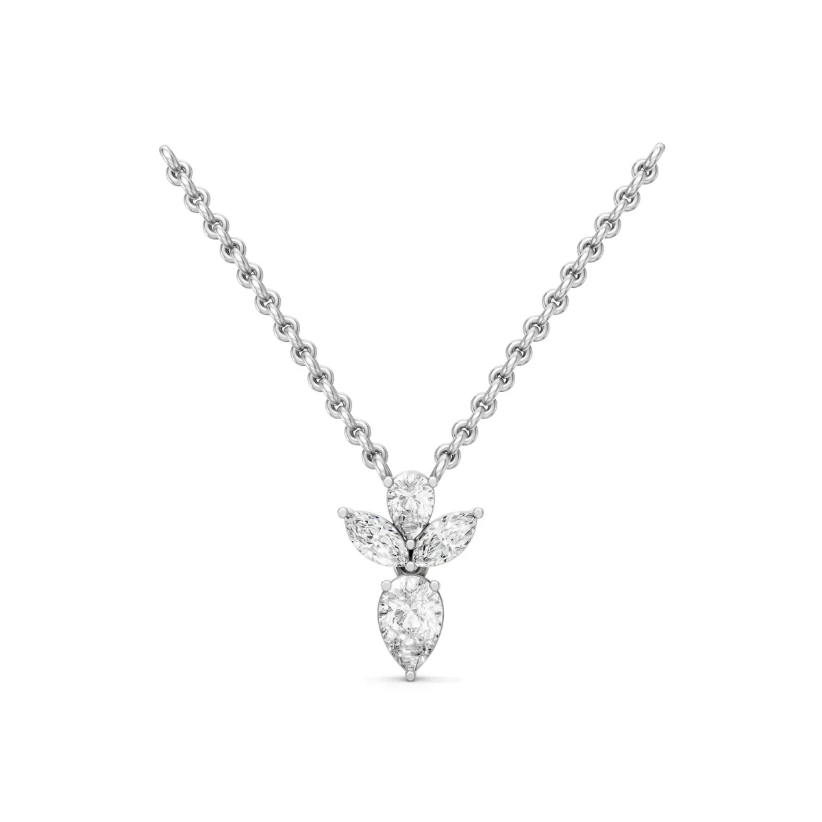 Marquise and Pear Cut Diamonds Necklace | Fine Jewelry Gift in 10K White Gold - 16 Inch jewellery