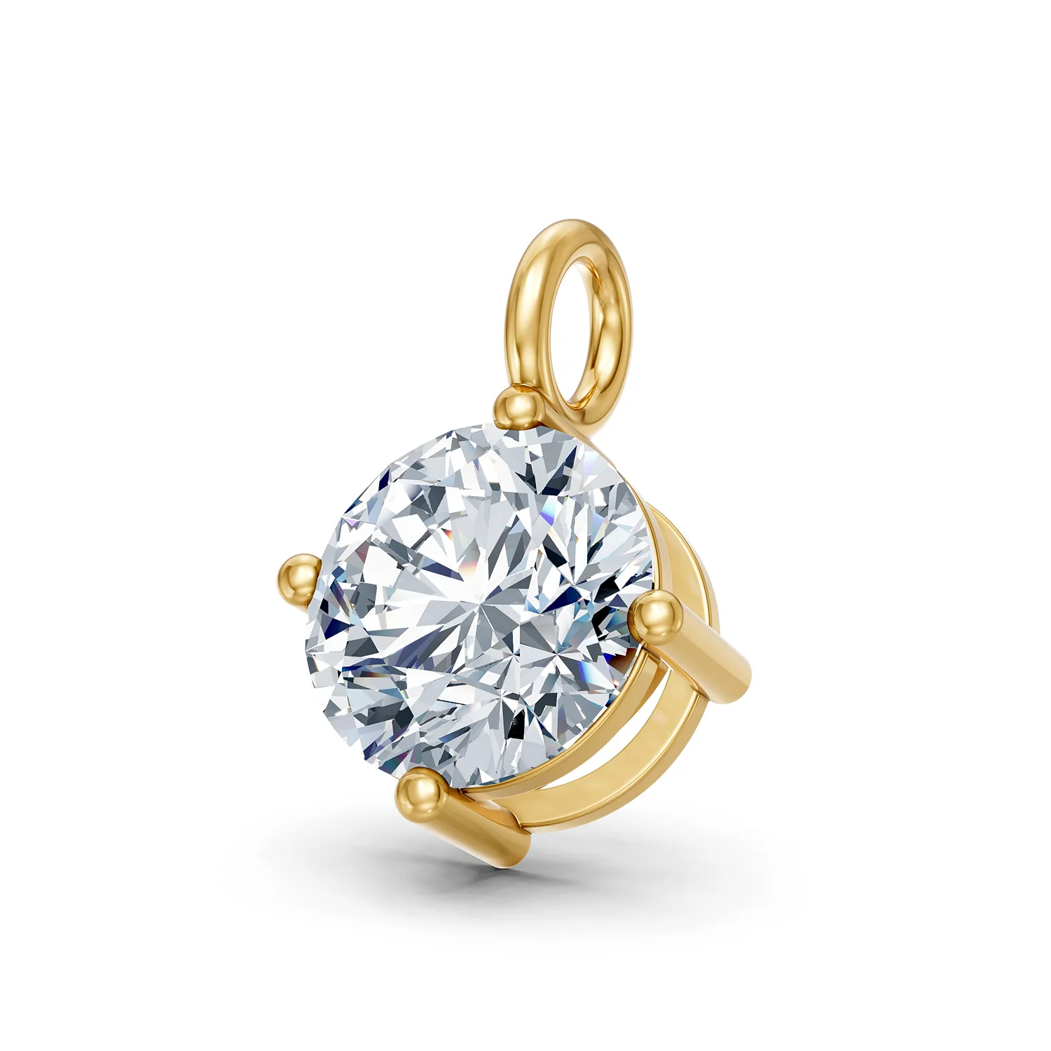 Round solitaire diamond pendant with four-prong setting and polished circular bail