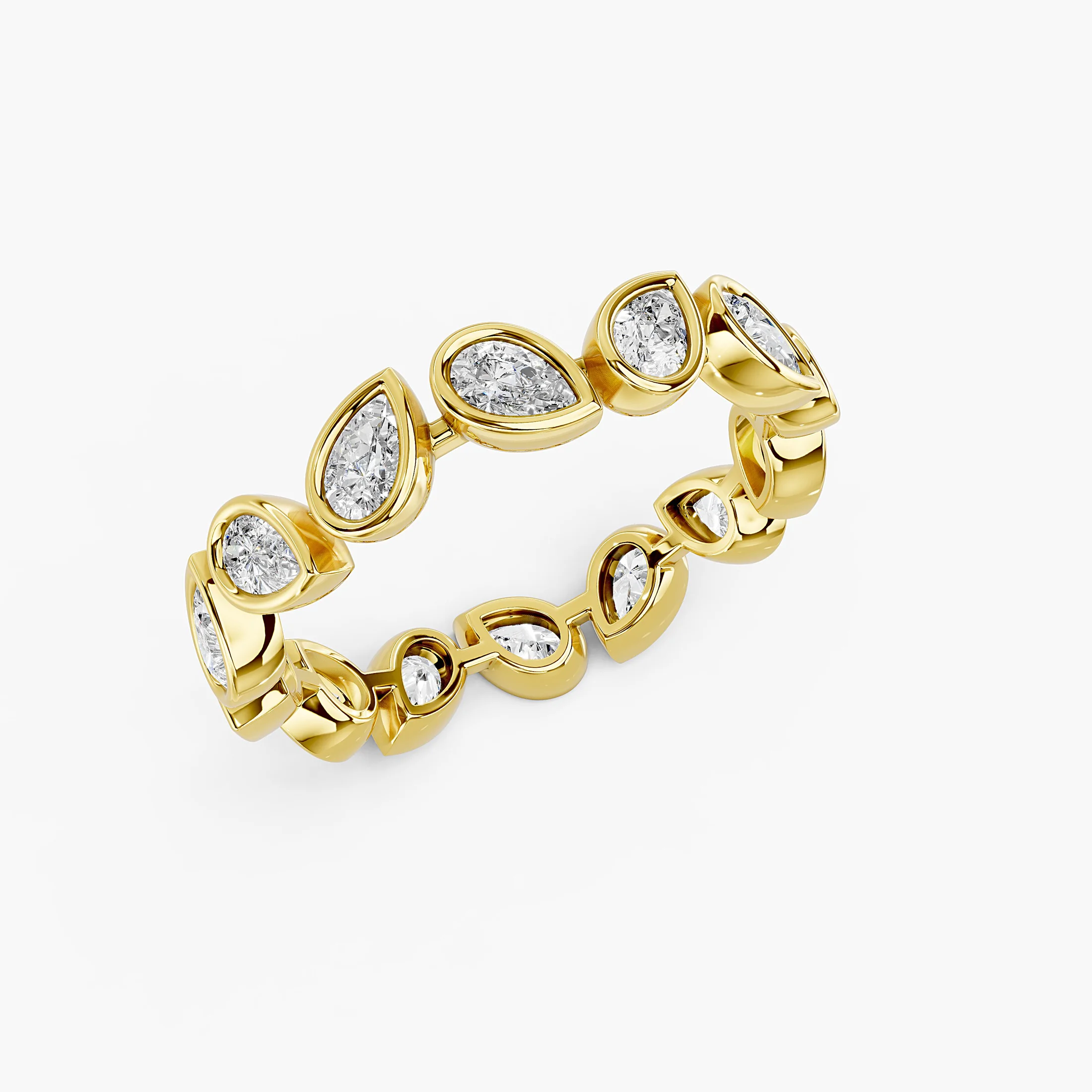 Alternating pear-shaped lab-grown diamond full-eternity ring with sculptural bezel settings