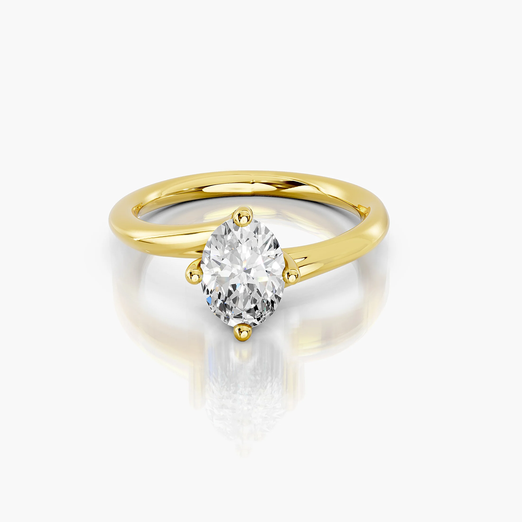 Aveline oval solitaire engagement ring with a four-prong center setting and smooth polished band.