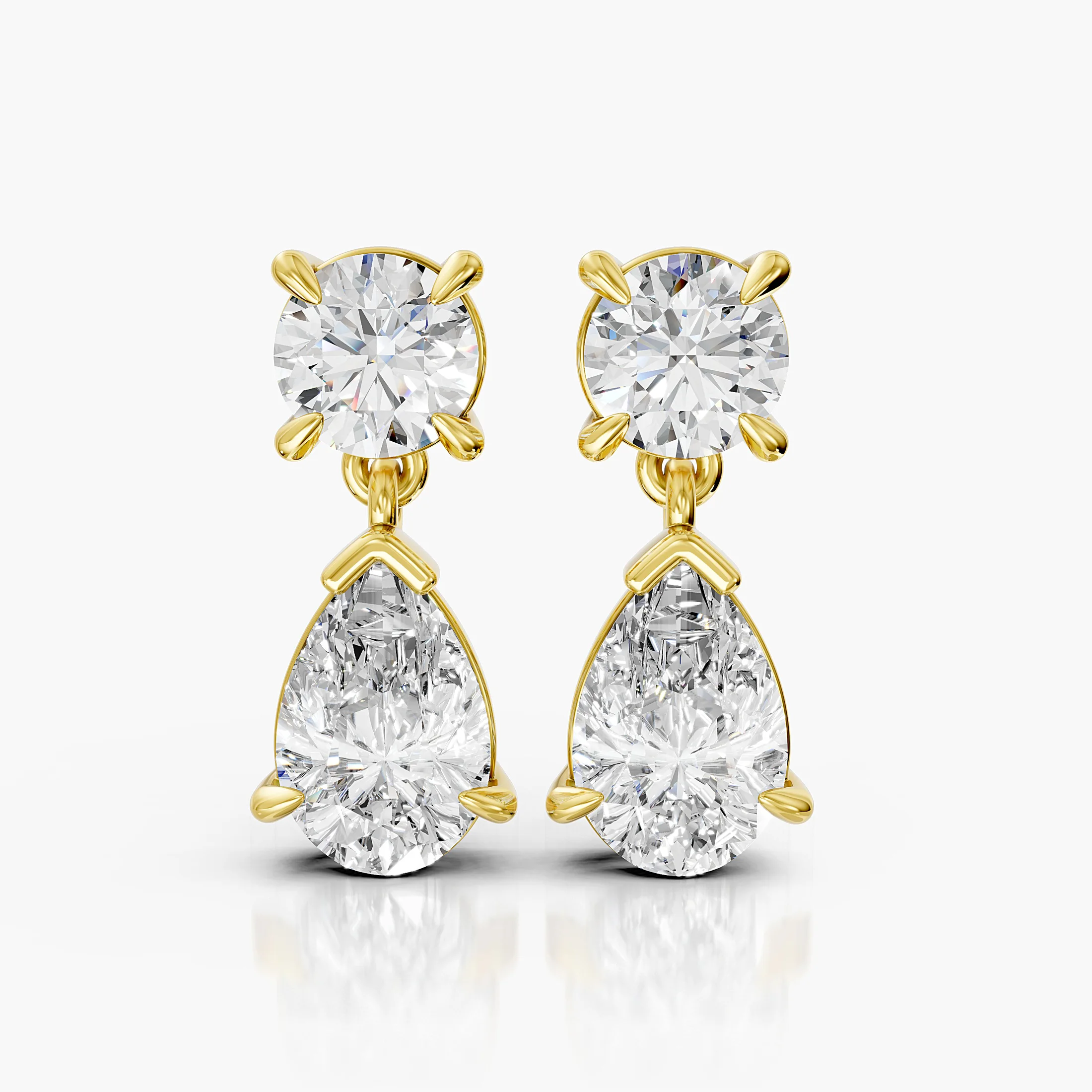 Round and pear-shaped diamond drop earrings with secure screw-back closures