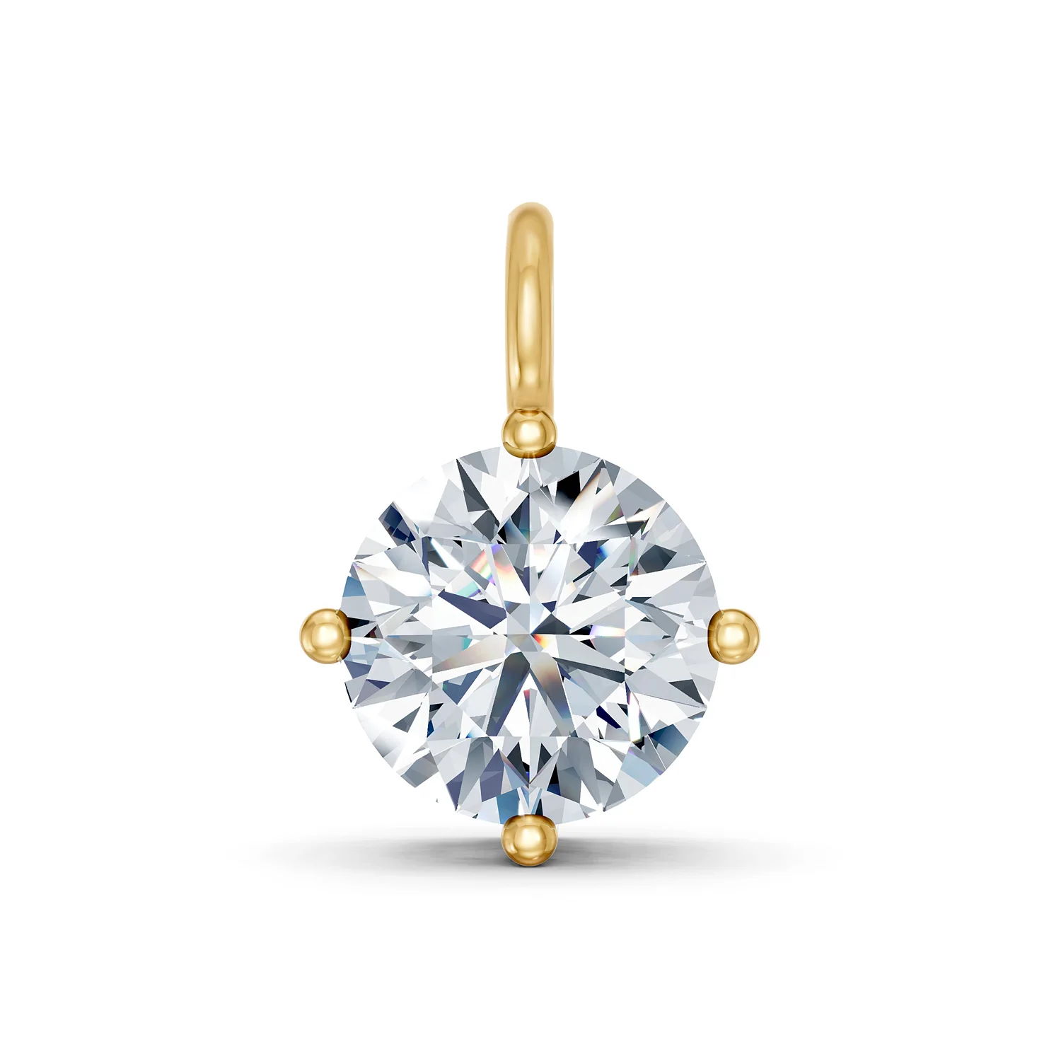 Round solitaire diamond pendant with four-prong setting and polished circular bail