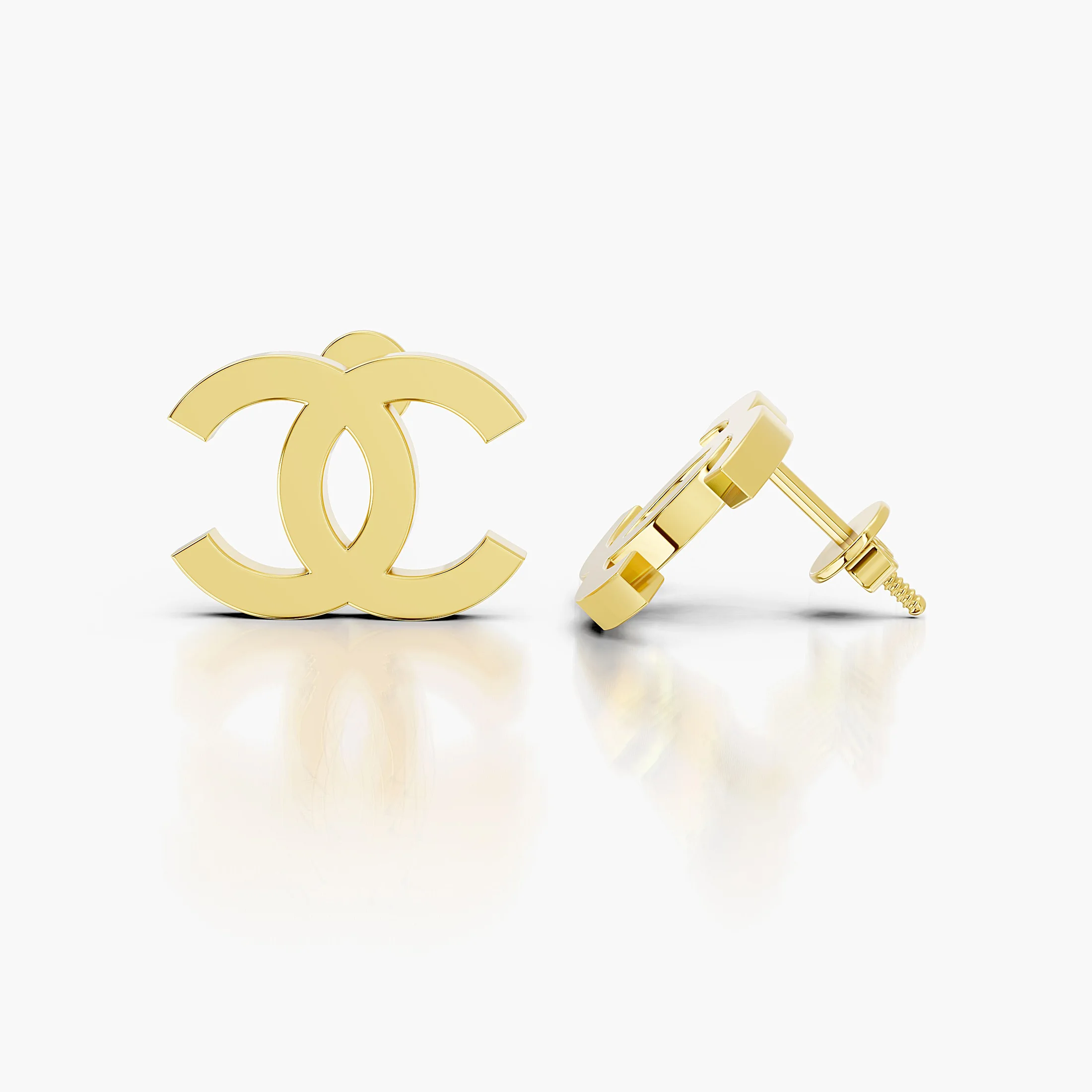 Aurevelle polished plain-gold stud earrings with an openwork interlocking double-curve motif and screw-back closures