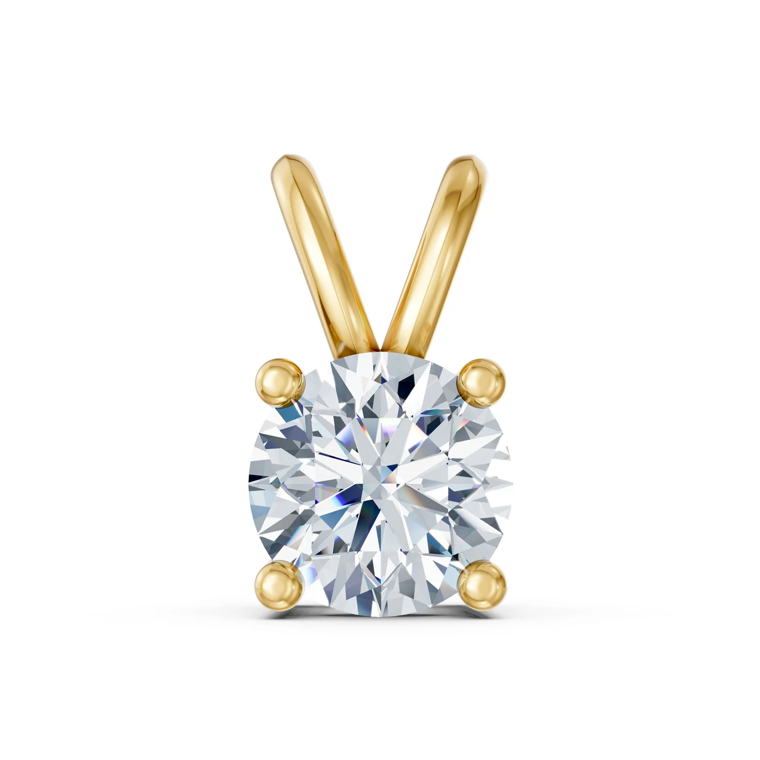 Round solitaire diamond pendant with a four-prong setting and polished split bail