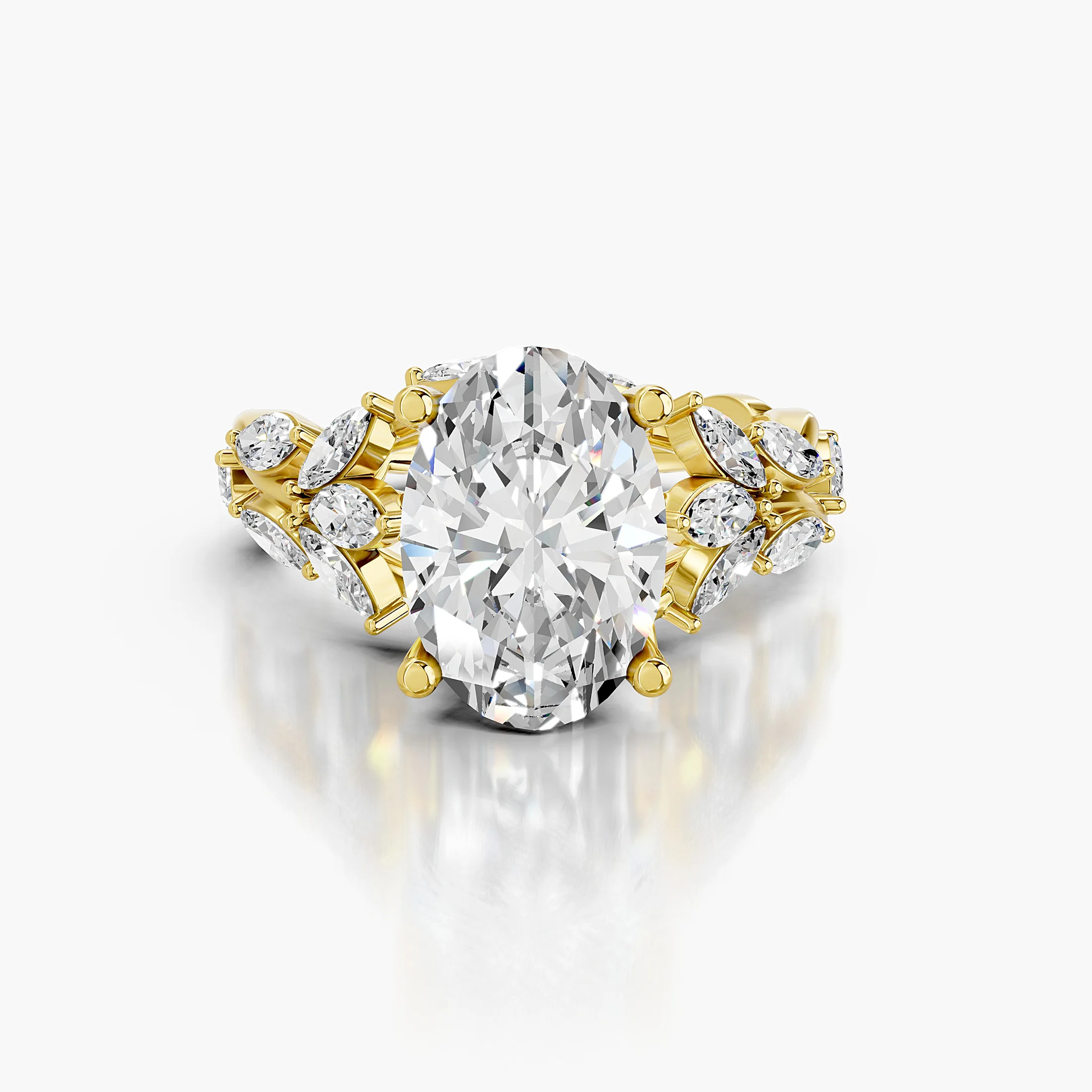 RG038993 oval marquise side-stone engagement ring in yellow gold, view A
