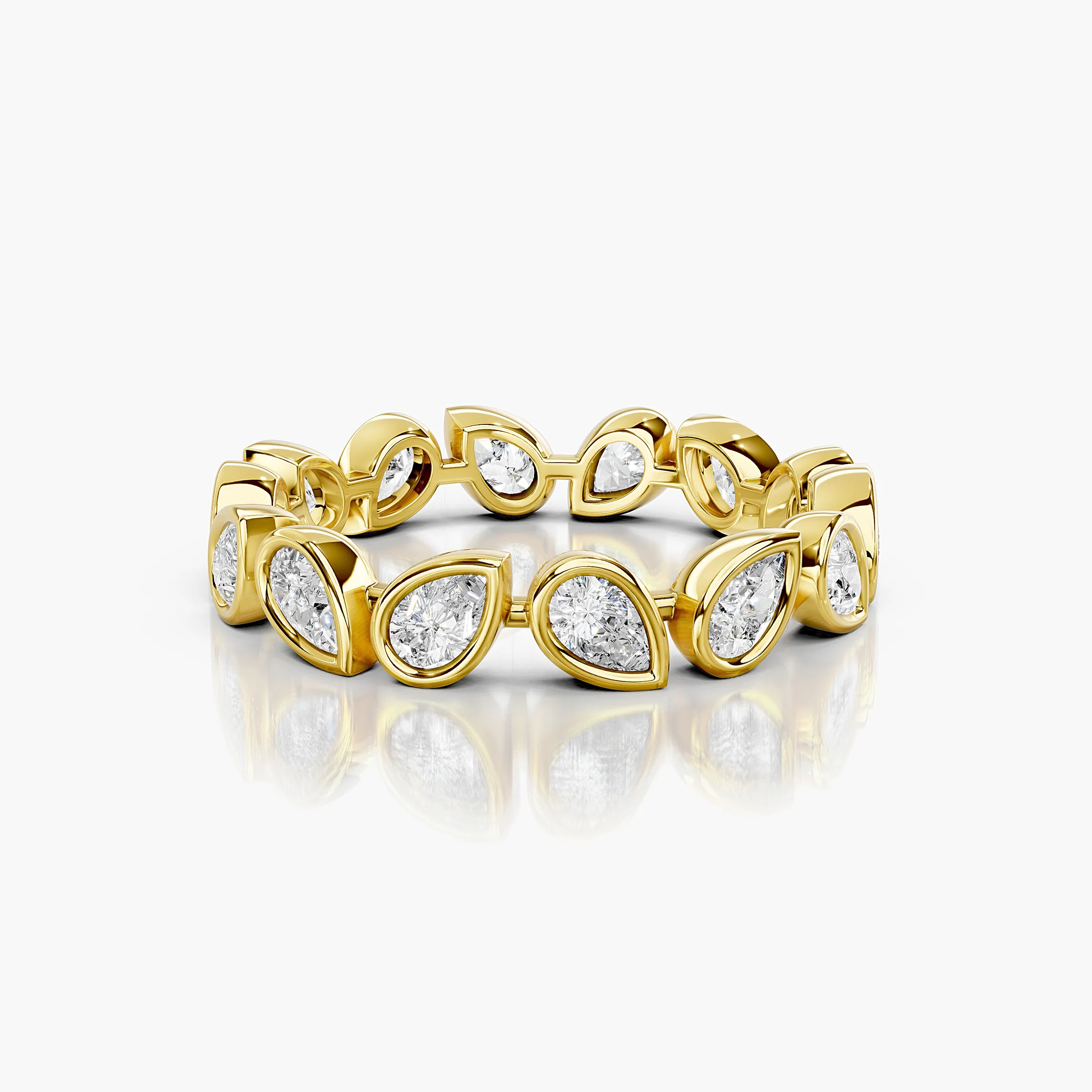 Alternating pear-shaped lab-grown diamond full-eternity ring with sculptural bezel settings