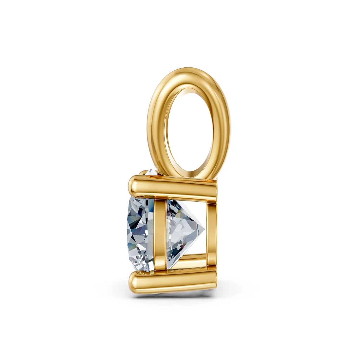 Round solitaire diamond pendant with a four-prong setting and polished split bail