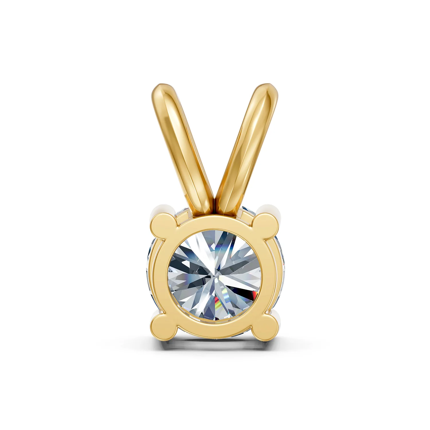 Round solitaire diamond pendant with a four-prong setting and polished split bail