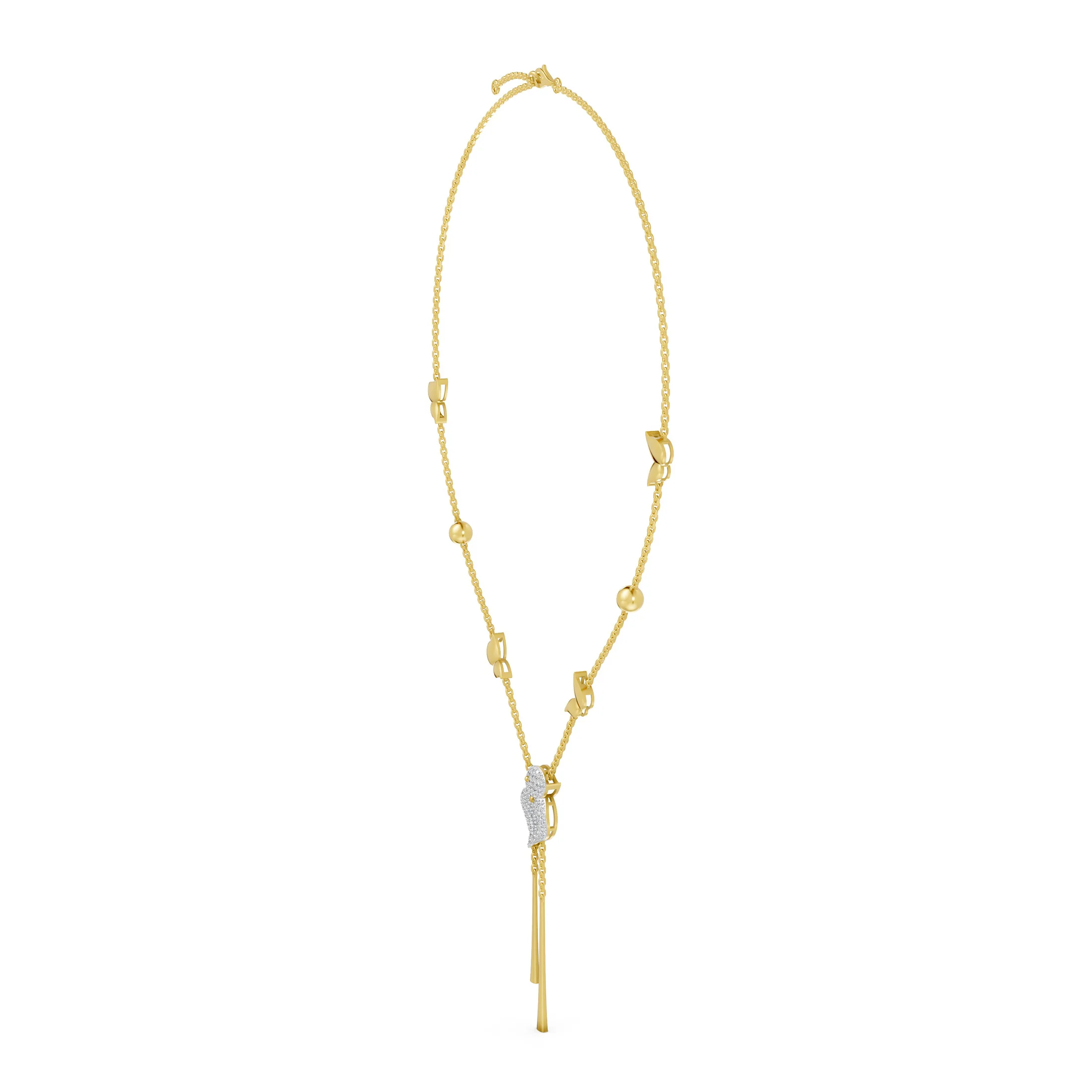 Diamond Leaf Tassel Lariat Necklace