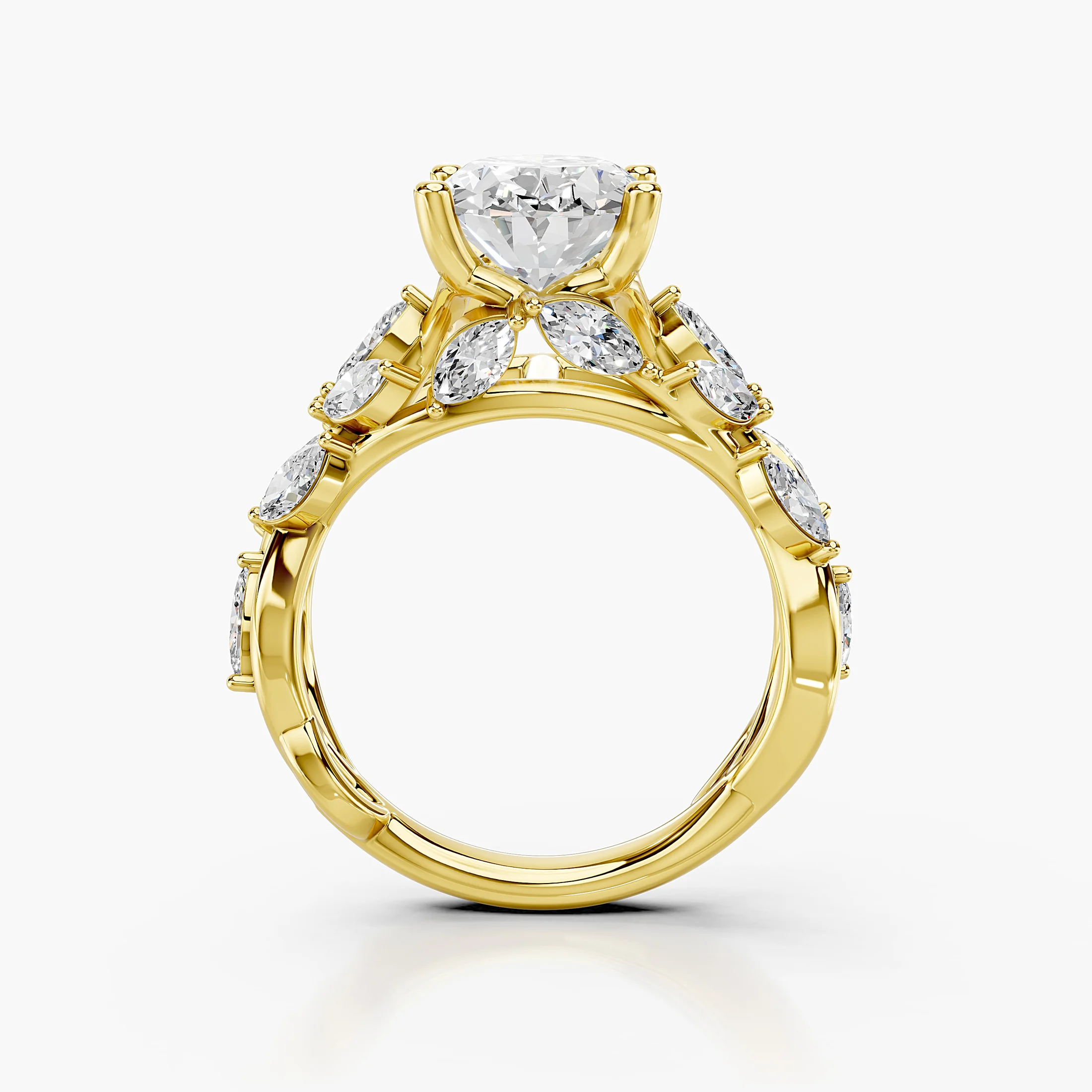 RG038993 oval marquise side-stone engagement ring in yellow gold, view D