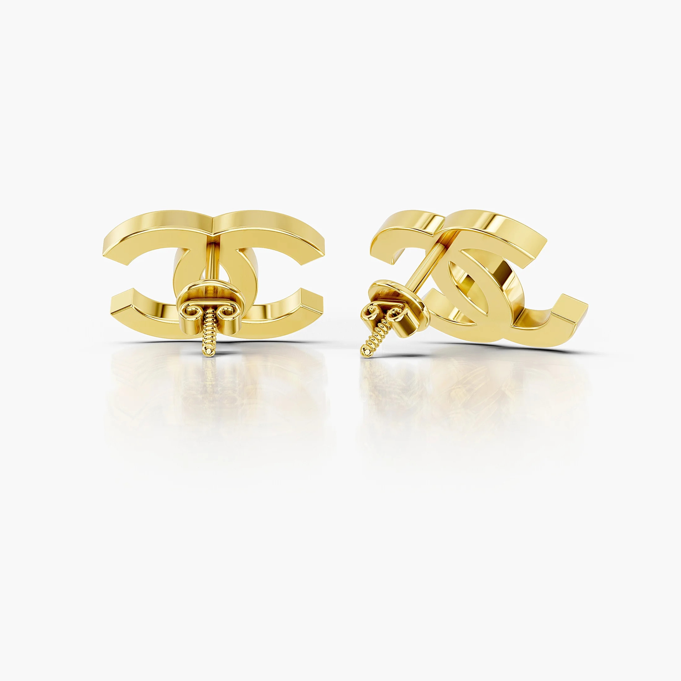 Aurevelle polished plain-gold stud earrings with an openwork interlocking double-curve motif and screw-back closures