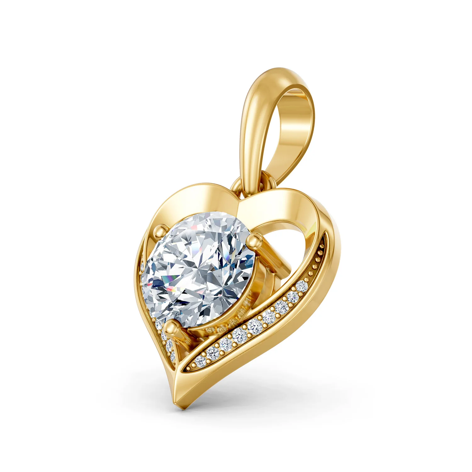 Heart charm with a round centre diamond and pavé accent detailing